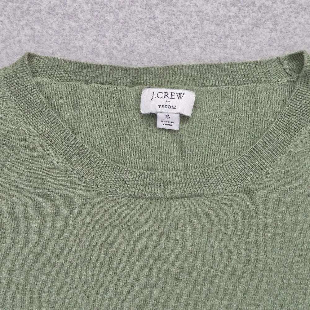 J Crew Sweater Womens S Green Long Sleeve Fine Knit Crewneck Preppy Teddie